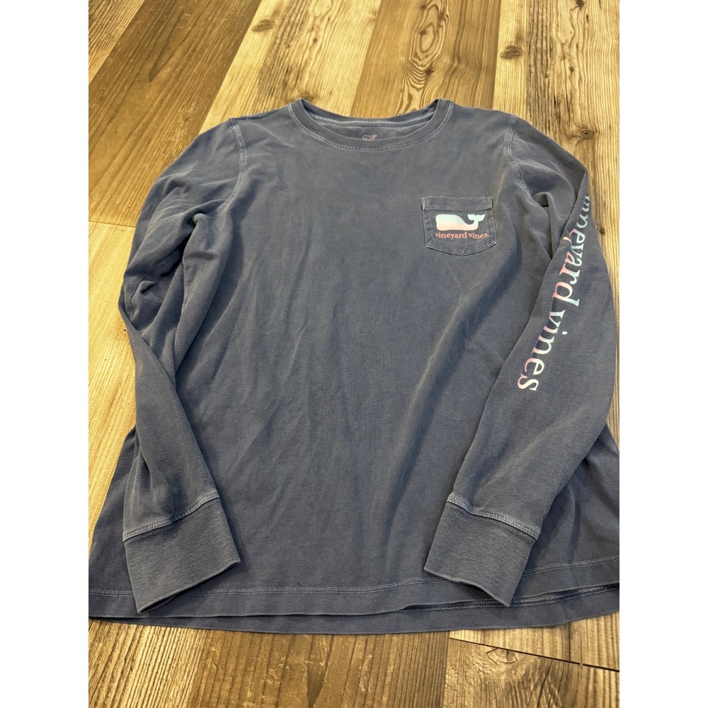 Vineyard Vines Womens Long Sleeve Ombre Whale Pocket T-Shirt Blue Small